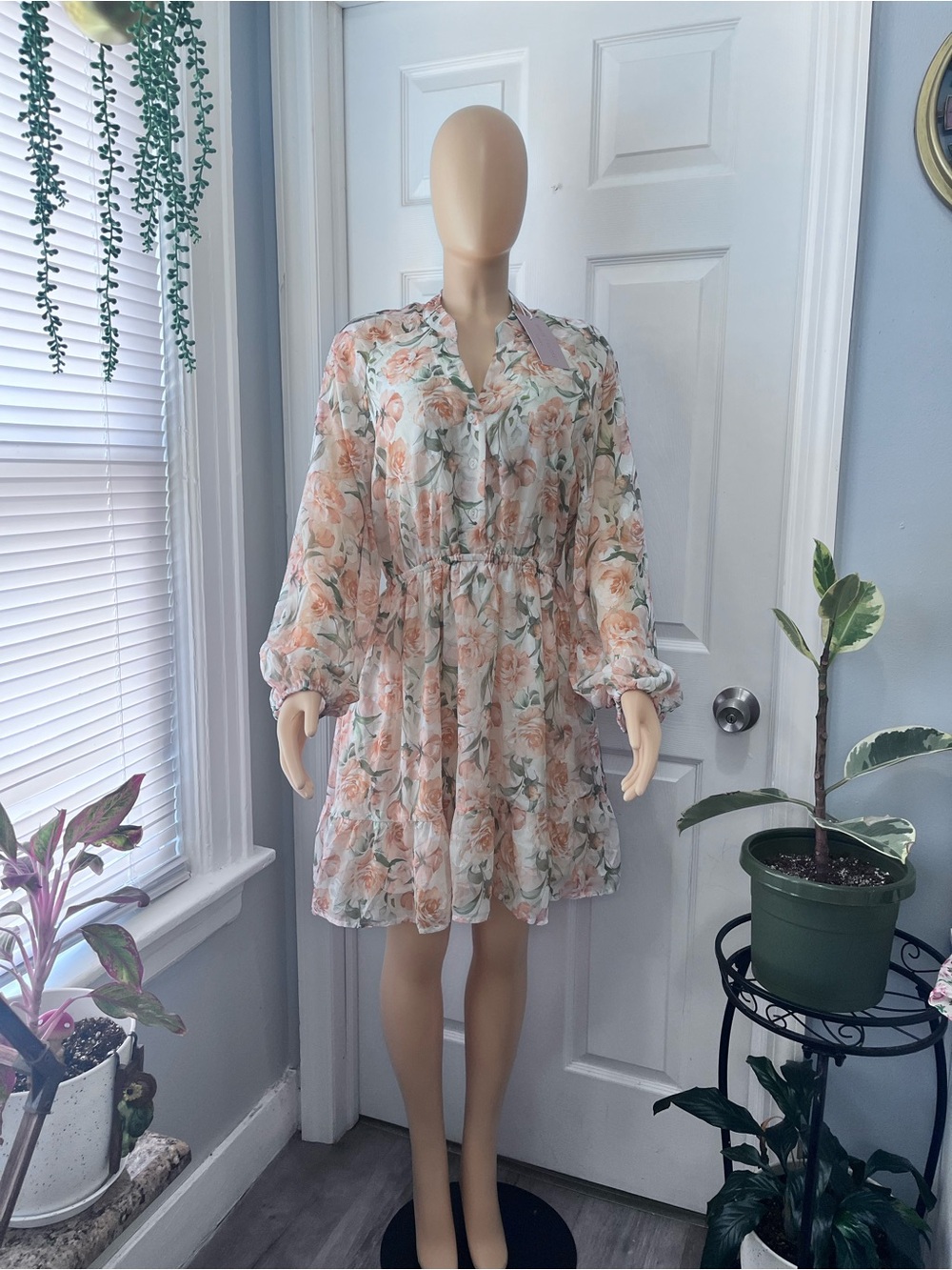 Floral Peach & Cream Ruffle Mini Dress